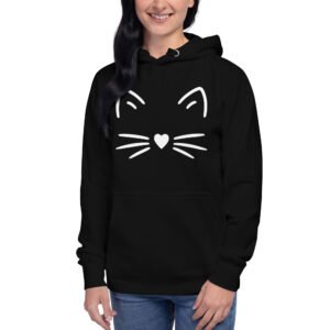 🐾 Unisex Hoodie – Minimal Cat Face (White Outline)
