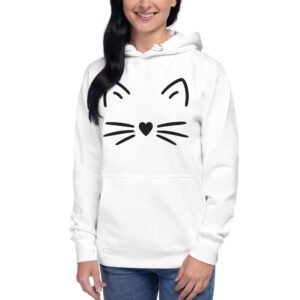 🐾 Unisex Hoodie – Minimal Cat Face (Black Outline)